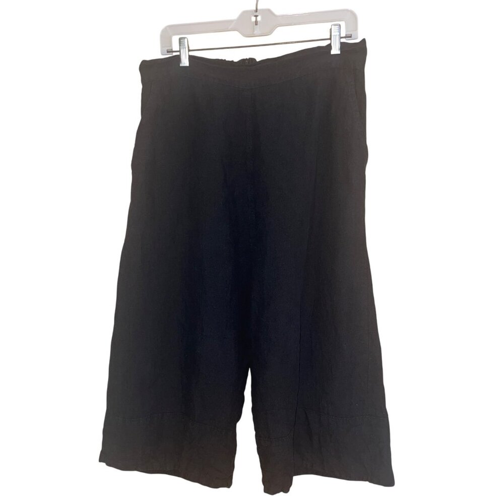 Ogi Antunac Womens Pants Size Medium Black Cropped Lagenlook Pure Linen